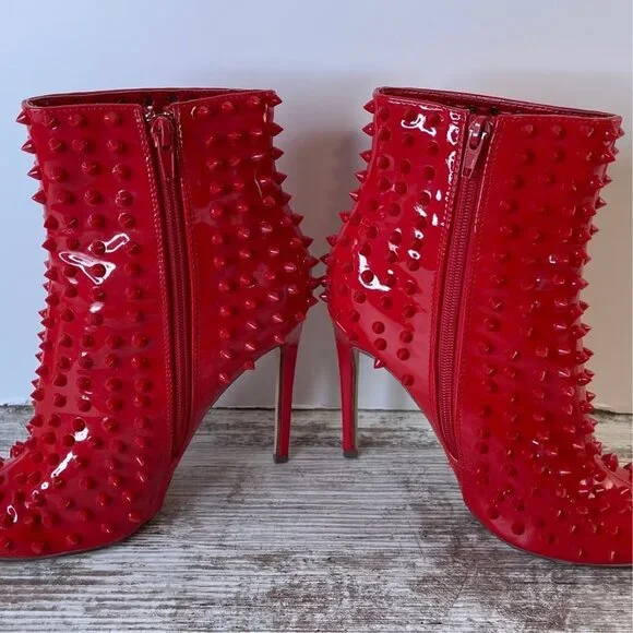 Liliana Red Spiked Stiletto Boots / Heels - Sz 8 - Picture 3 of 8